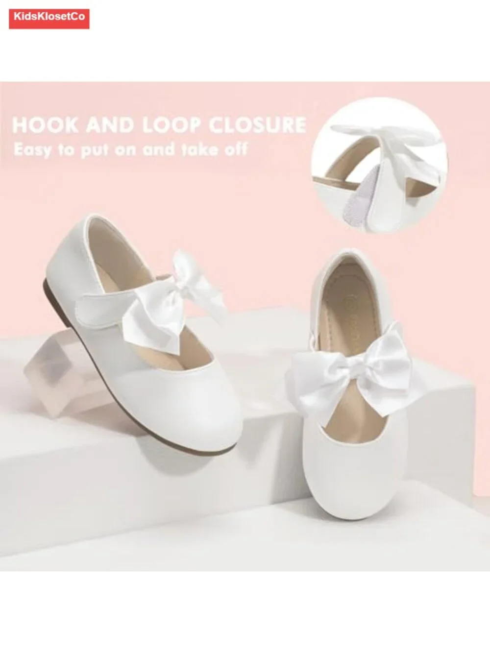 Toddler Girls Bow Mary Jane Ballet Flats with Hook and Loop Straps
